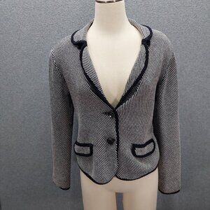 Tommy Hilfiger Jacket Black and White Womens Large Button Front Stretch